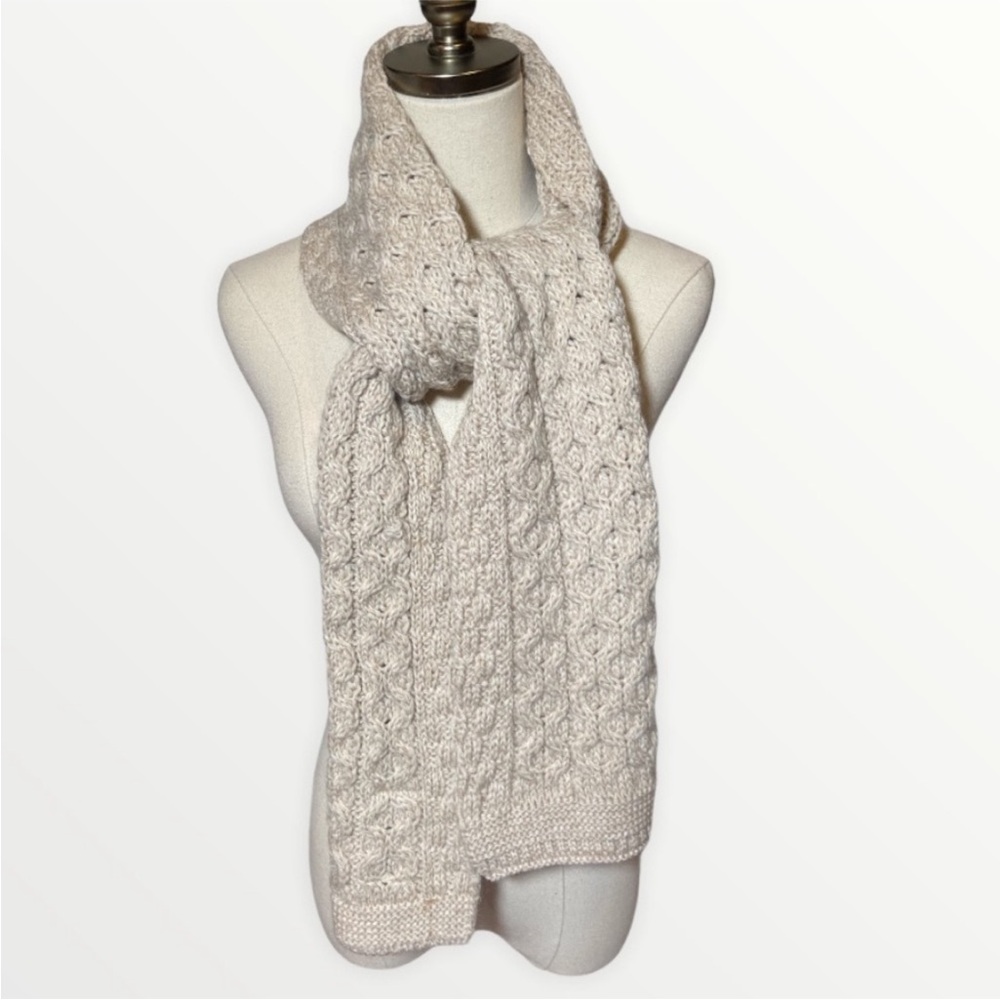 100% Merino Wool Aran Crafts Cream Cable Knit Scarf